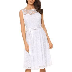 White Lace Wedding Party Bride Sleeveless Formal Elegant Dress w/Belt XXL NWT